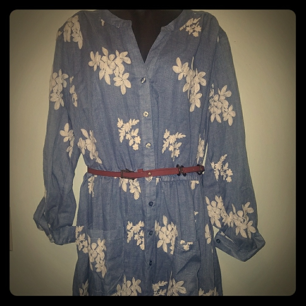 Denim buttom up dress with belt